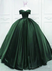Off the Shoulder Ball Gown Dark Green Satin Quinceanera Dresses