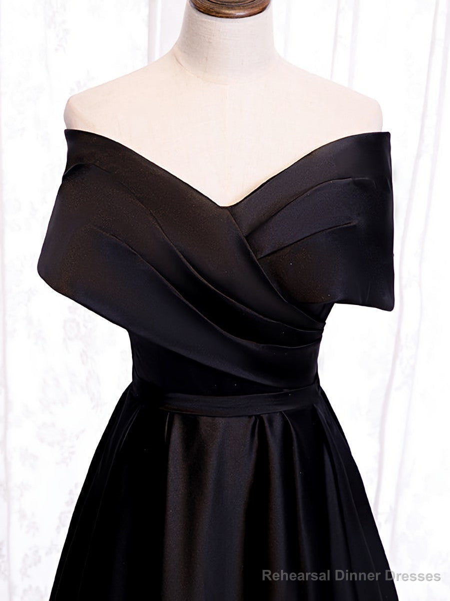 Off the Shoulder Black Long Prom Dresses, Black Off Shoulder Formal Evening Dresses