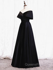 Off the Shoulder Black Long Evening Prom Dress with Corset Back, Black Off the Shoulder Formal Evening Dress