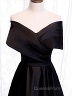 Off the Shoulder Black Long Evening Prom Dress with Corset Back, Black Off the Shoulder Formal Evening Dress
