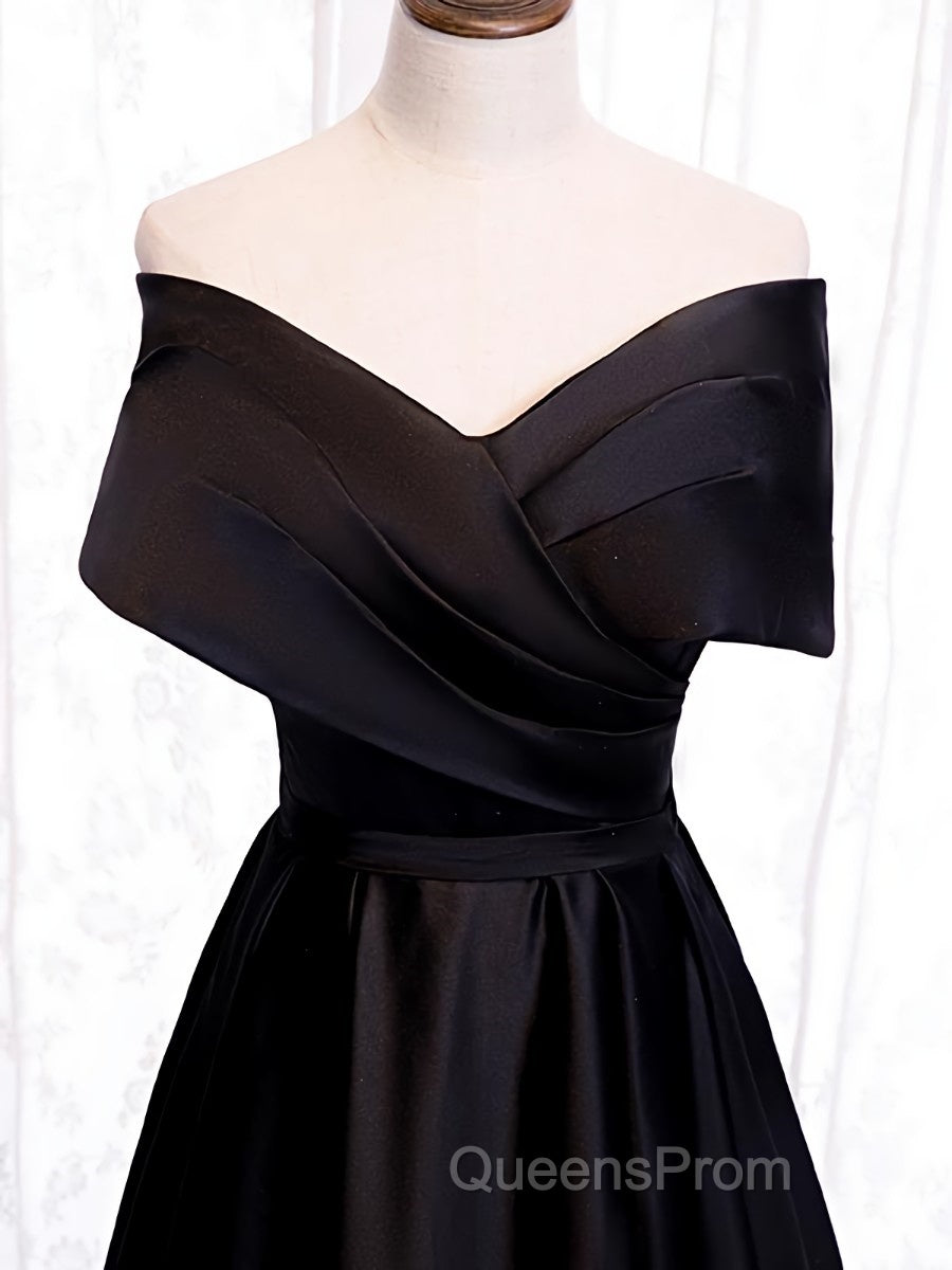 Off the Shoulder Black Long Evening Prom Dress with Corset Back, Black Off the Shoulder Formal Evening Dress
