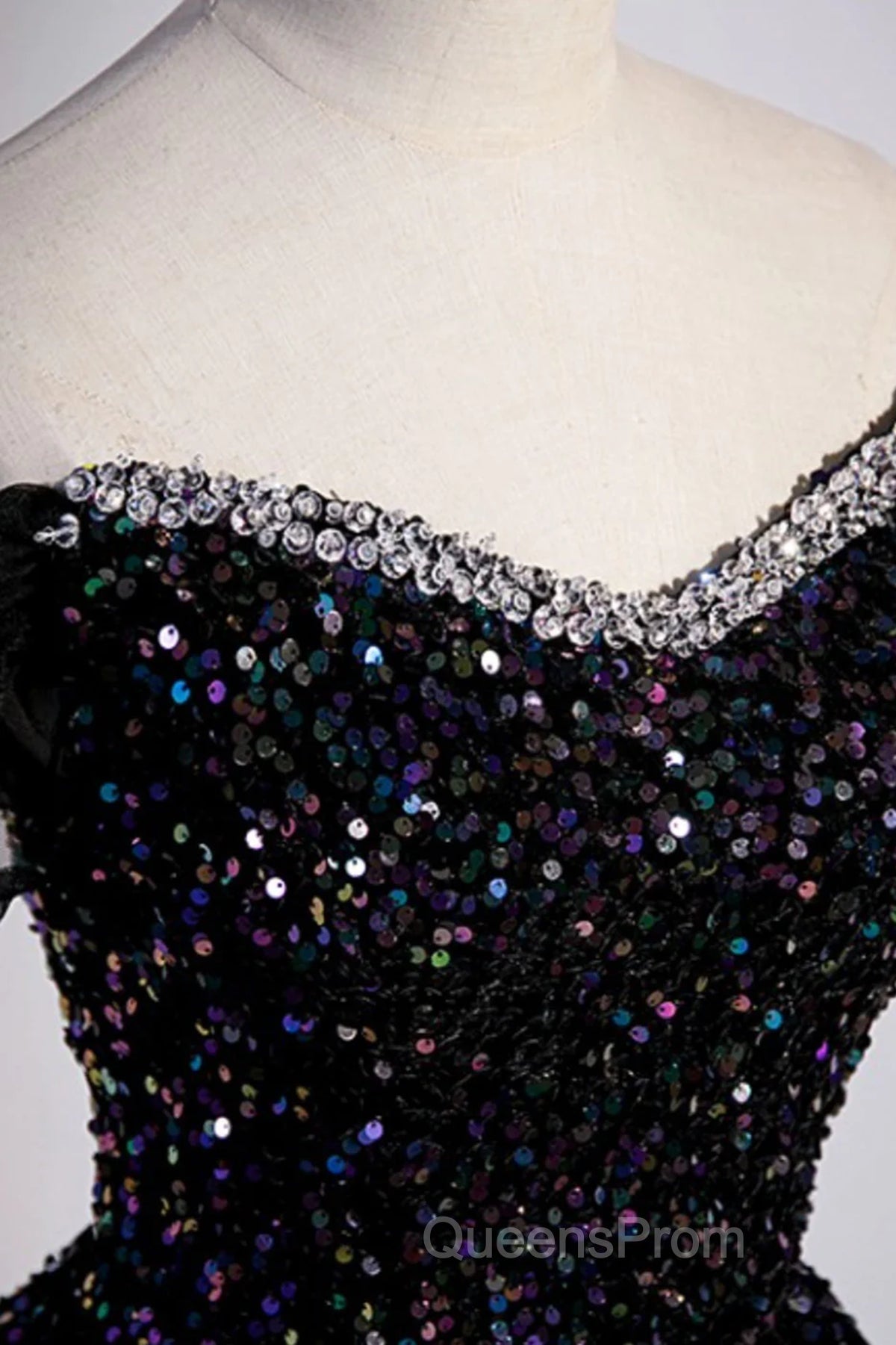 Off the Shoulder Black Sequin Evening Prom Dress, Black Long Formal Evening Dress Secondary image