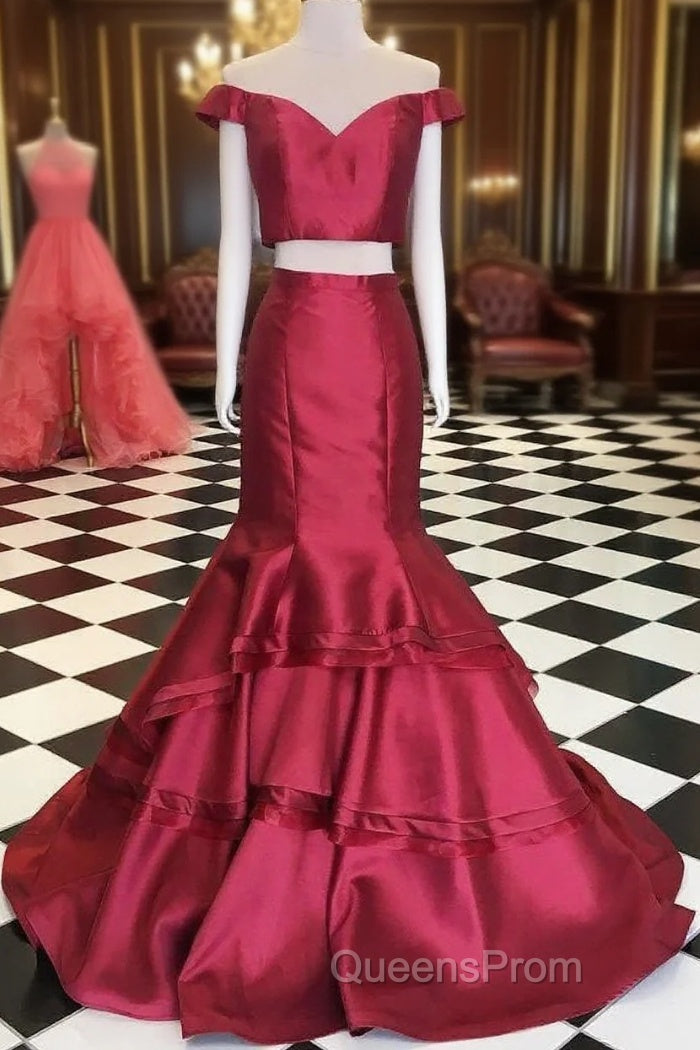 Off The Shoulder Burgundy Evening Dress Mermaid New Two Piece Evening Prom Dress