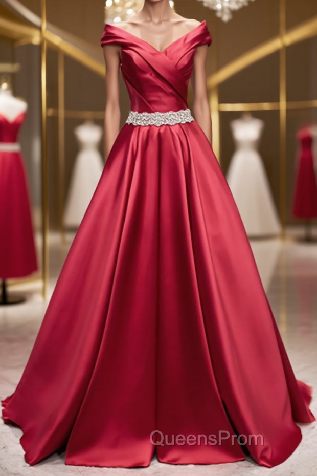 Off the Shoulder Burgundy Long Evening Prom Dress, Off Shoulder Wine Red Formal Evening Dress Main image
