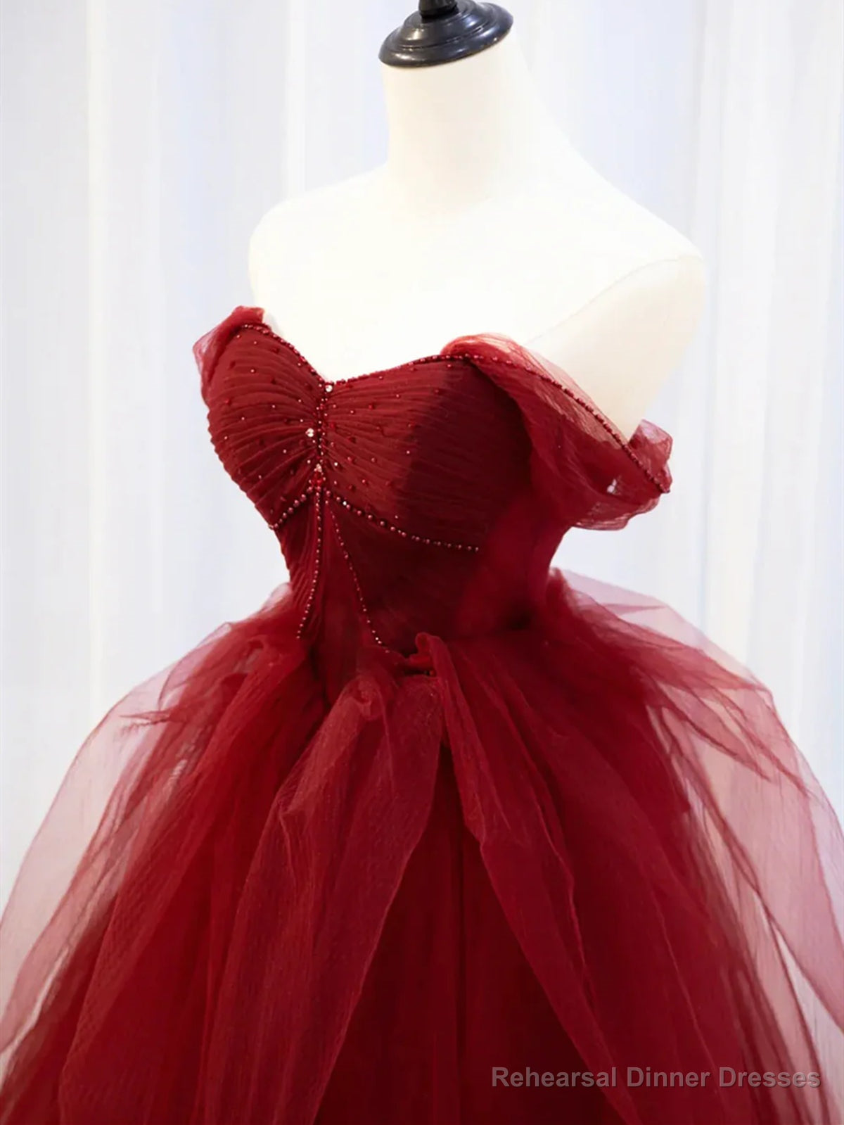 Off the Shoulder Burgundy Long Prom Dresses, Wine Red Long Formal Evening Dresses Secondary image