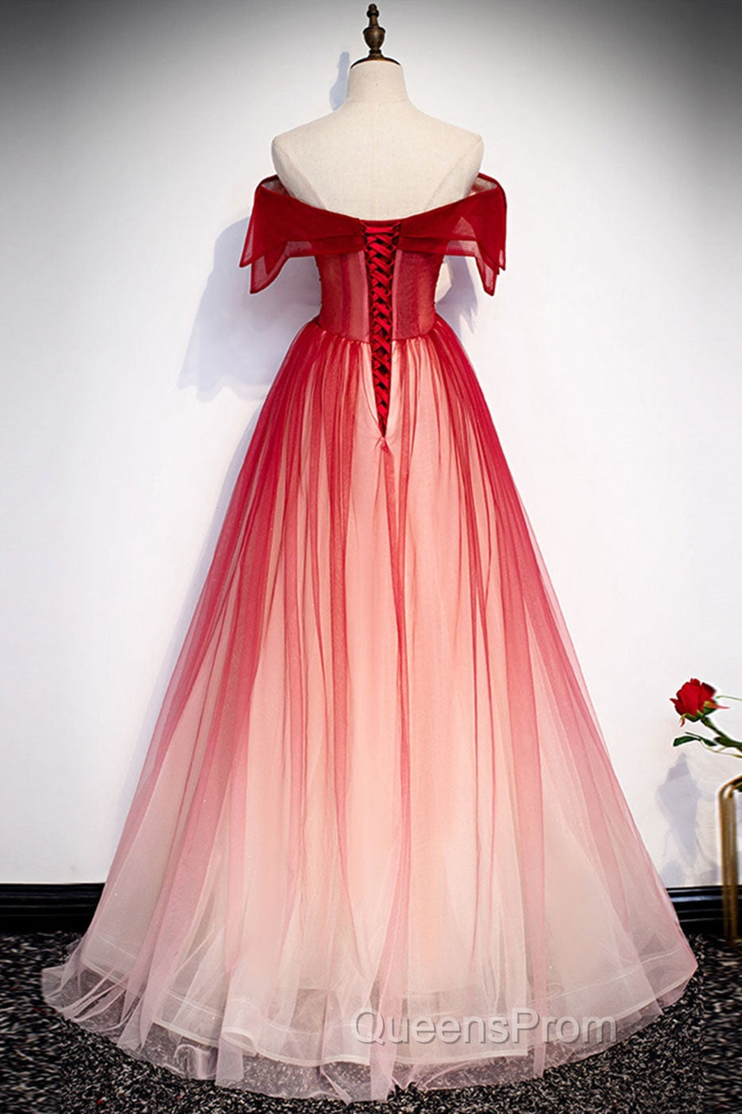Off The Shoulder Burgundy Evening Prom Dress, Wine Red Off Shoulder Formal Graduation Dress Secondary image