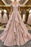 Off the Shoulder Champagne Lace Evening Prom Dress, Off Shoulder Champagne Lace Formal Evening Dress