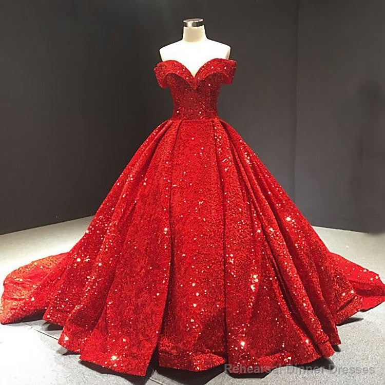 Off The Shoulder Court Train Sequined Luxurious Ball Gown Main image
