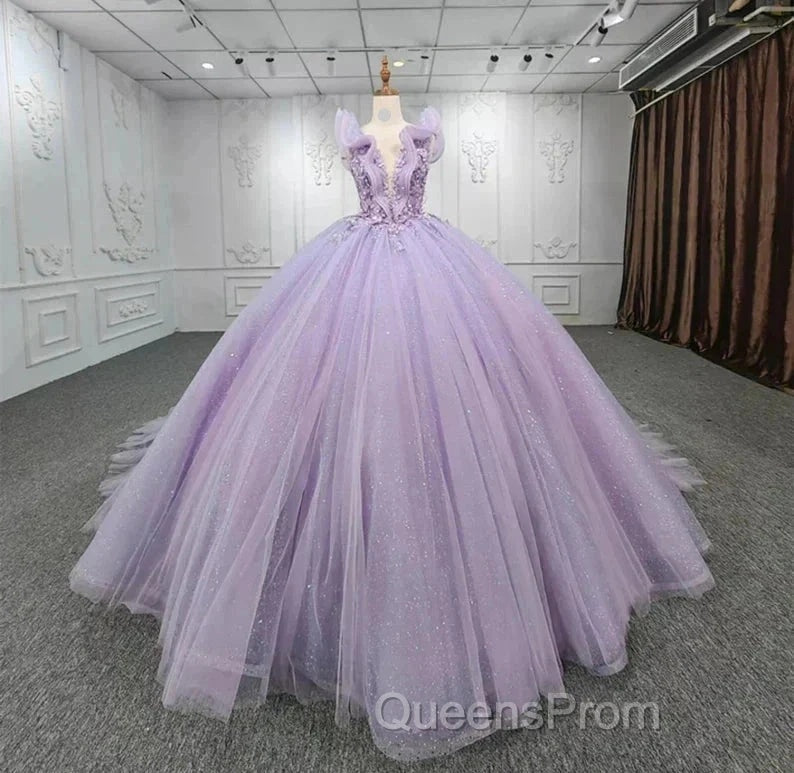 Off-The-Shoulder Deep V Neck Long Wedding Dress With Applique