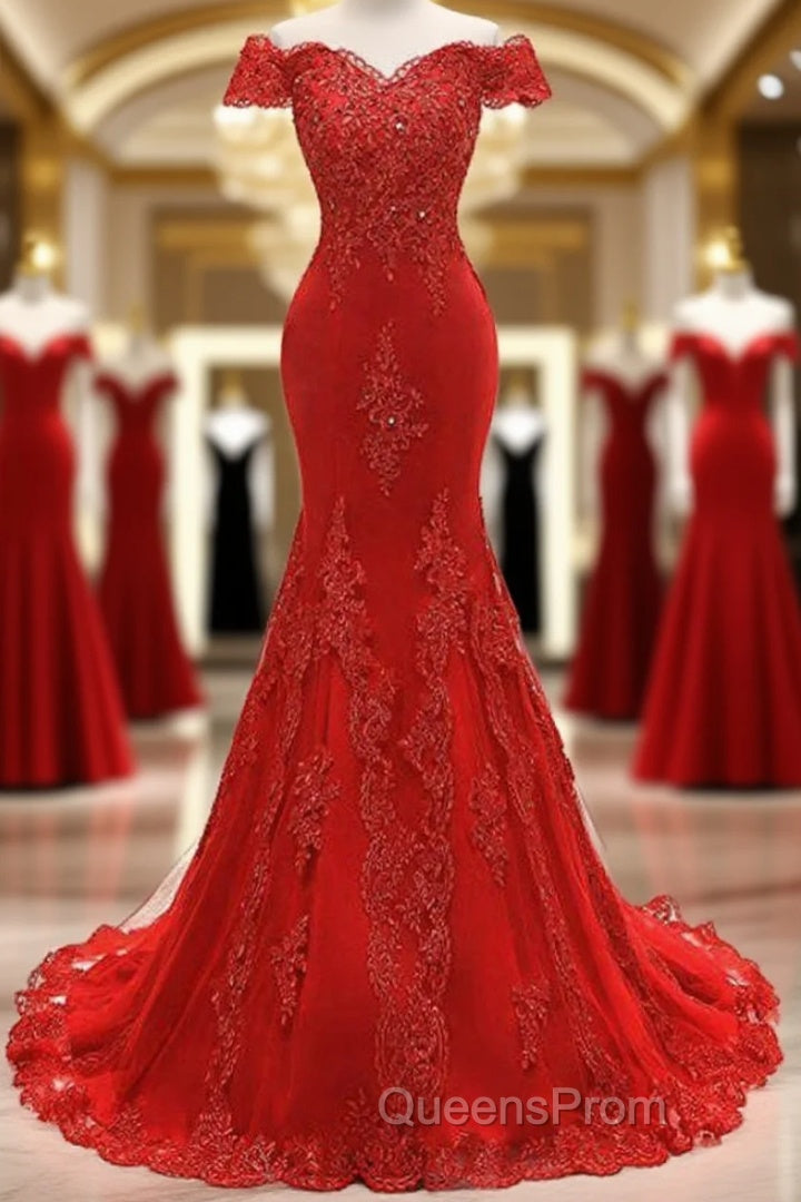 Off The Shoulder Embroidered Floral And Beads In Lace Mermaid Evening Gown Evening Prom Dress