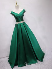 Off the Shoulder Green Long Evening Prom Dress with Corset Back, Off Shoulder Long Green Formal Evening Dress