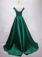 Off the Shoulder Green Long Evening Prom Dress with Corset Back, Off Shoulder Long Green Formal Evening Dress