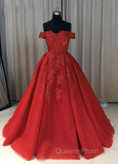 Off The Shoulder Lace Red Evening Prom Dress A Line Sequin Evening Gowns