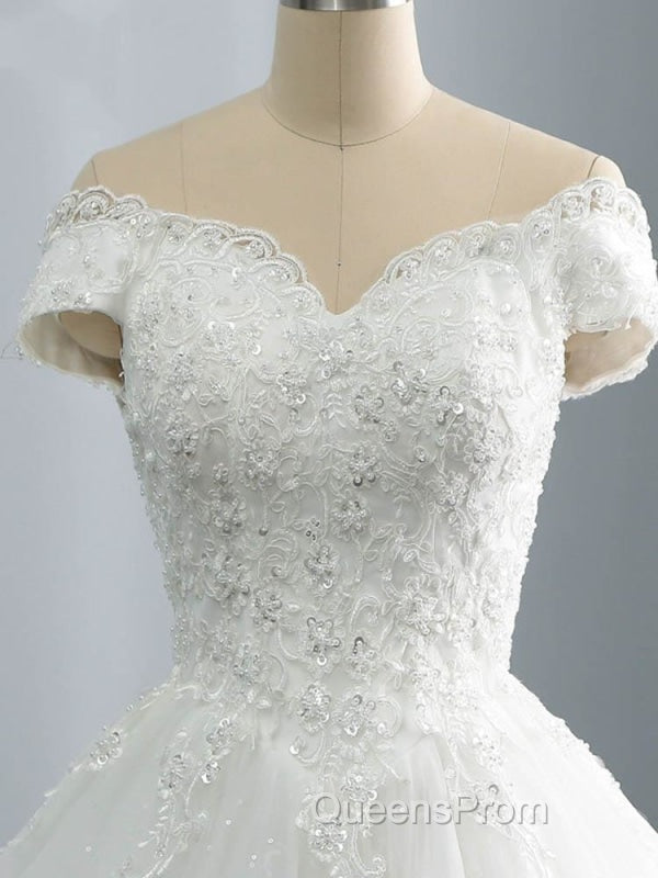 Off-the-Shoulder Lace Sequins Ball Gown Wedding Dress