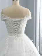 Off-the-Shoulder Lace Sequins Ball Gown Wedding Dress