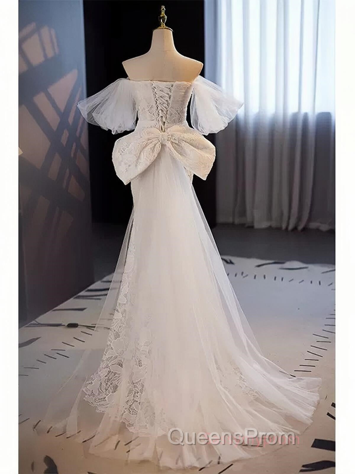 Off The Shoulder Lace Trumpet Mermaid Wedding Dress With Bow Secondary image
