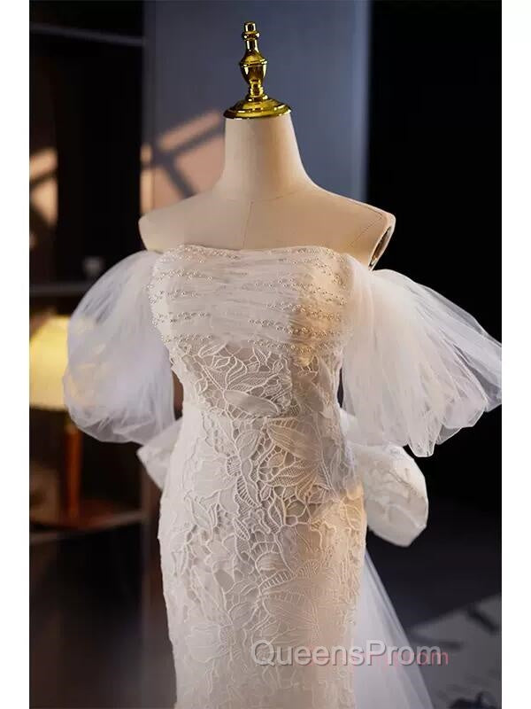 Off The Shoulder Lace Trumpet Mermaid Wedding Dress With Bow