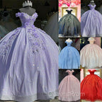 Off the Shoulder Lavender Sequin 3D Floral Quinceanera Dress