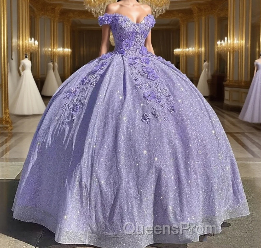 Off the Shoulder Lavender Sequin 3D Floral Quinceanera Dress Main image