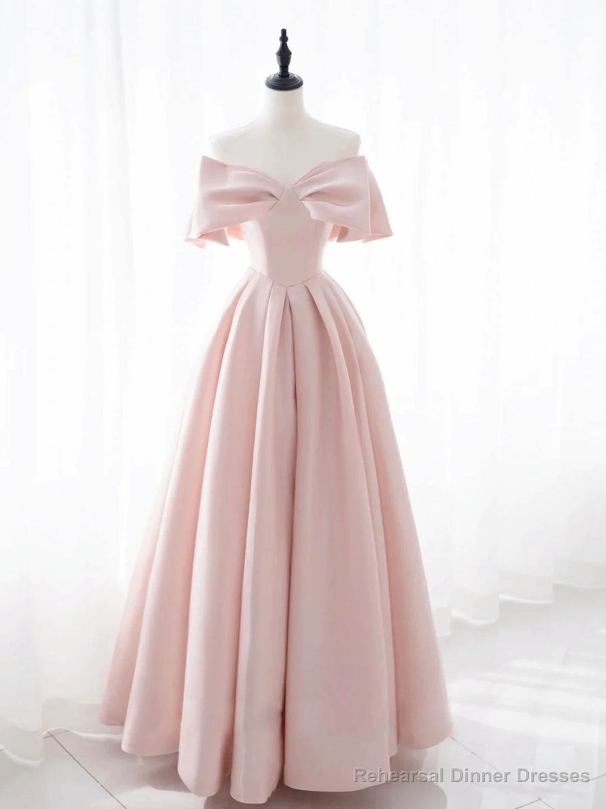 Off the Shoulder Light Pink Long Prom Dresses, Light Pink Long Formal Graduation Dresses Main image