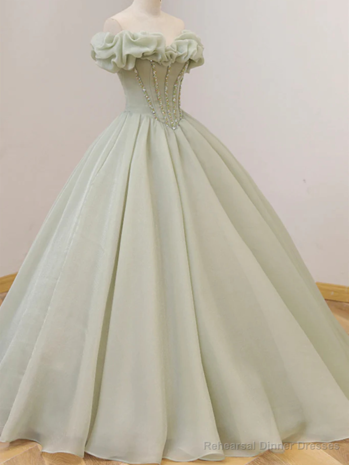 Off the Shoulder Light Sage Long Prom Dresses, Off Shoulder Long Sage Formal Evening Gowns Main image