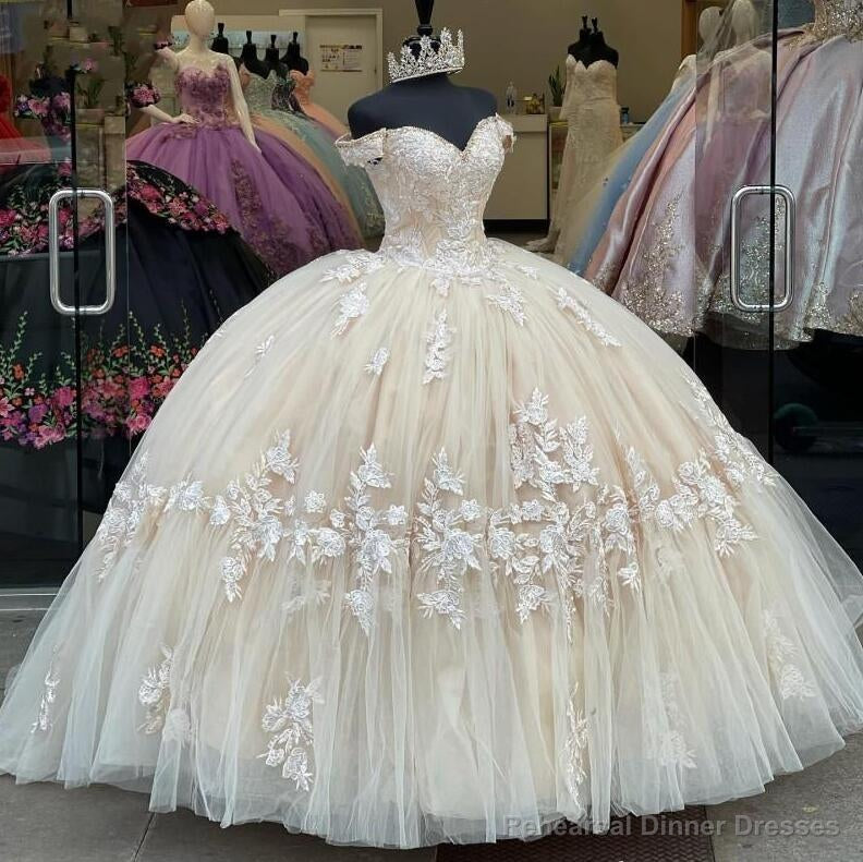 Off The Shoulder Long Champagne Lace Appliques Quinceanera Dress Main image