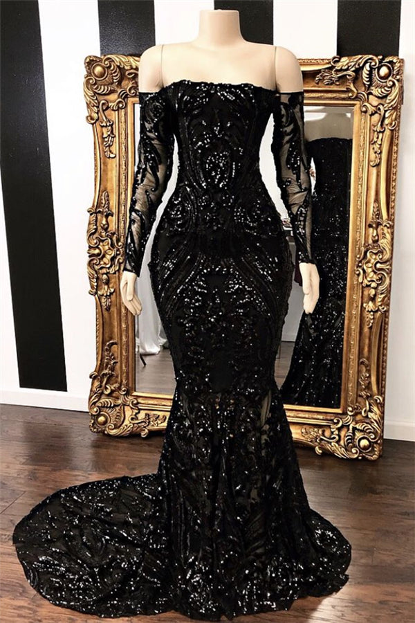 Off-The-Shoulder Long Sleevess Mermaid Sweep Train Prom Dresses Main image