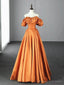 Off the Shoulder Orange Satin Long Prom Dresses, Orange Long Satin Formal Evening Dresses