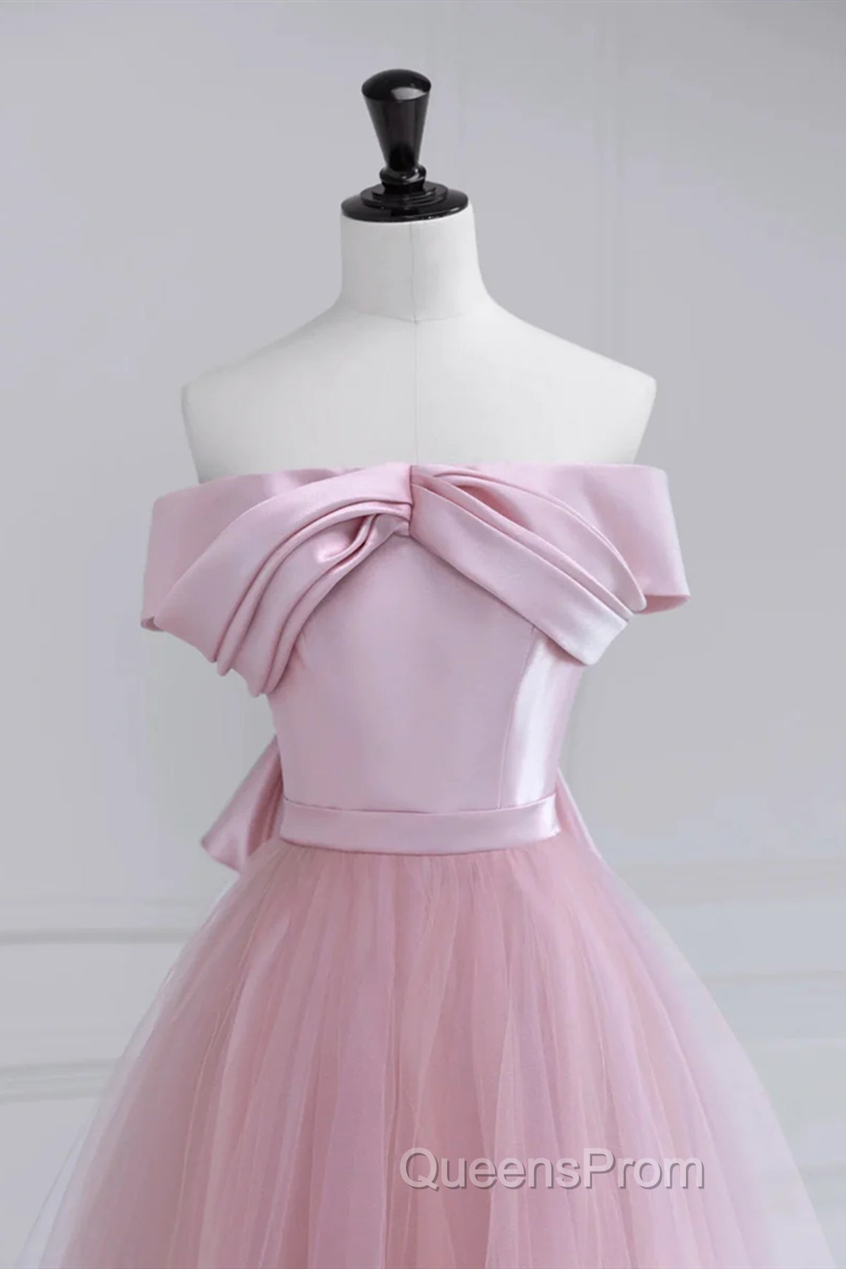 Off the Shoulder Pink Evening Prom Dress, Pink Tulle Formal Evening Dress Secondary image