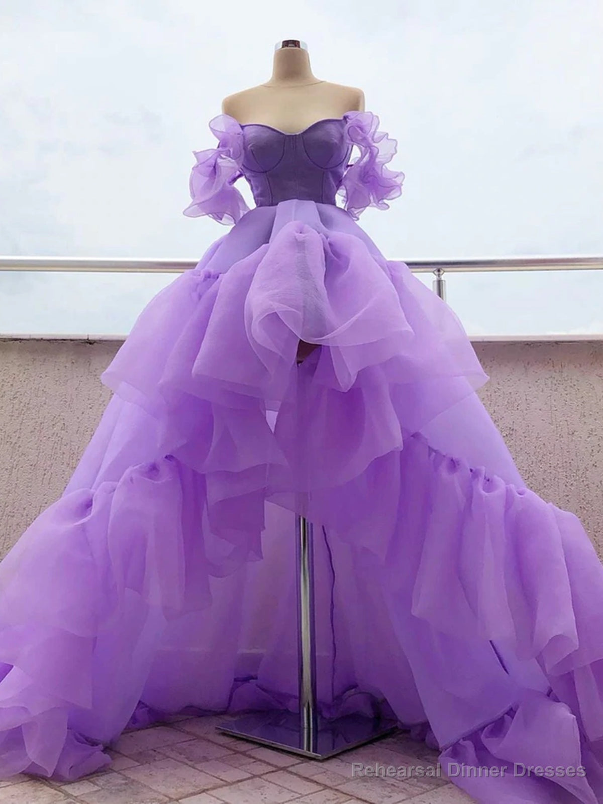 Off the Shoulder Purple High Low Prom Dresses, High Low Purple Formal Graduation Dresses Secondary image