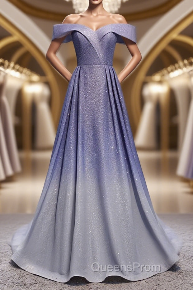 Off the Shoulder Purple Ombre Long Evening Prom Dress, Off the Shoulder Purple Formal Evening Dress with Corset Back Main image