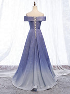 Off the Shoulder Purple Ombre Long Evening Prom Dress, Off the Shoulder Purple Formal Evening Dress with Corset Back