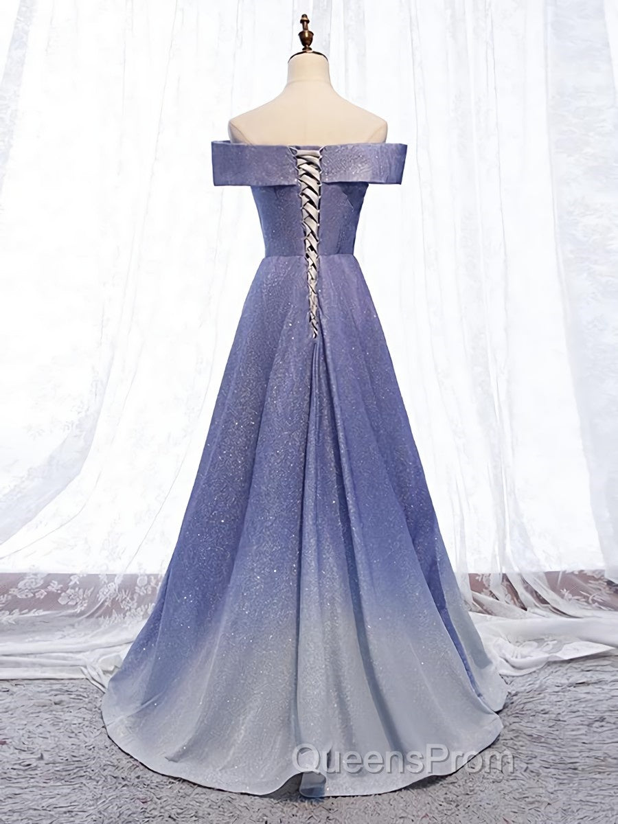 Off the Shoulder Purple Ombre Long Evening Prom Dress, Off the Shoulder Purple Formal Evening Dress with Corset Back