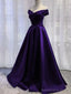 Off the Shoulder Purple Satin Long Prom Dresses, Off Shoulder Long Purple Formal Graduation Dresses