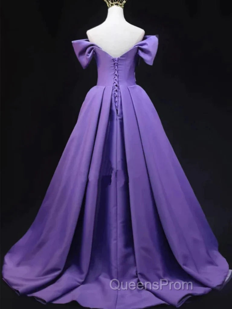 Off The Shoulder Purple Satin Ruched Evening Prom Dress Secondary image