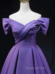 Off The Shoulder Purple Satin Ruched Evening Prom Dress