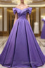 Off The Shoulder Purple Satin Ruched Evening Prom Dress