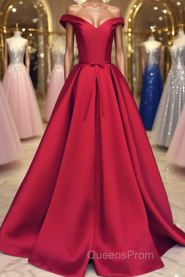 Off the Shoulder Red Long Evening Prom Dress, Red Long Formal Evening Dress Main image