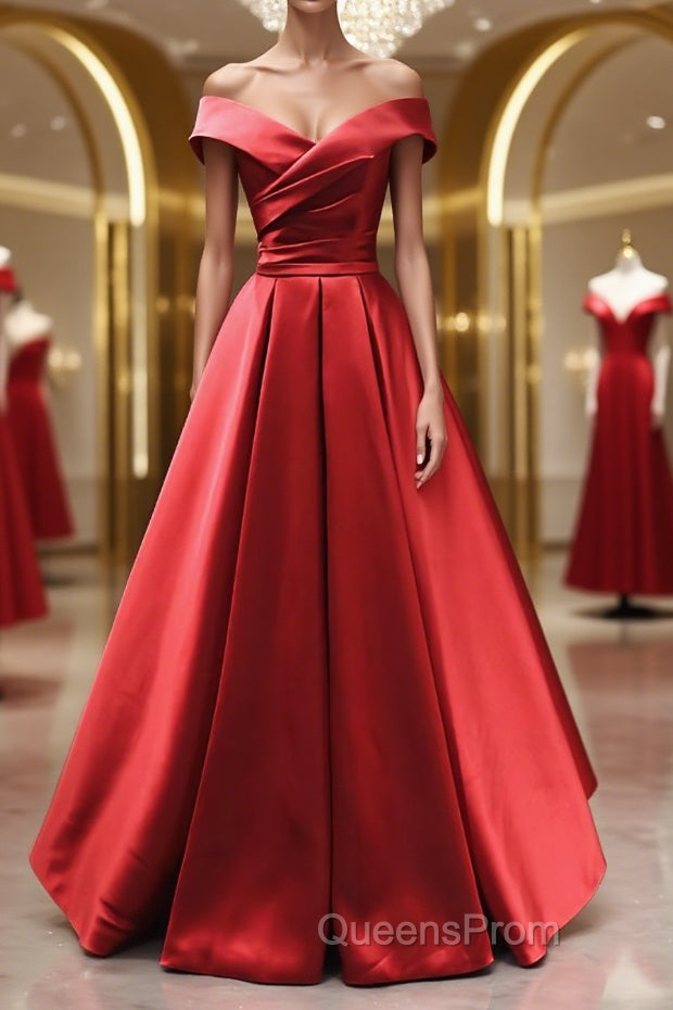Off the Shoulder Red Long Evening Prom Dress, Red Off Shoulder Long Formal Evening Dress Main image