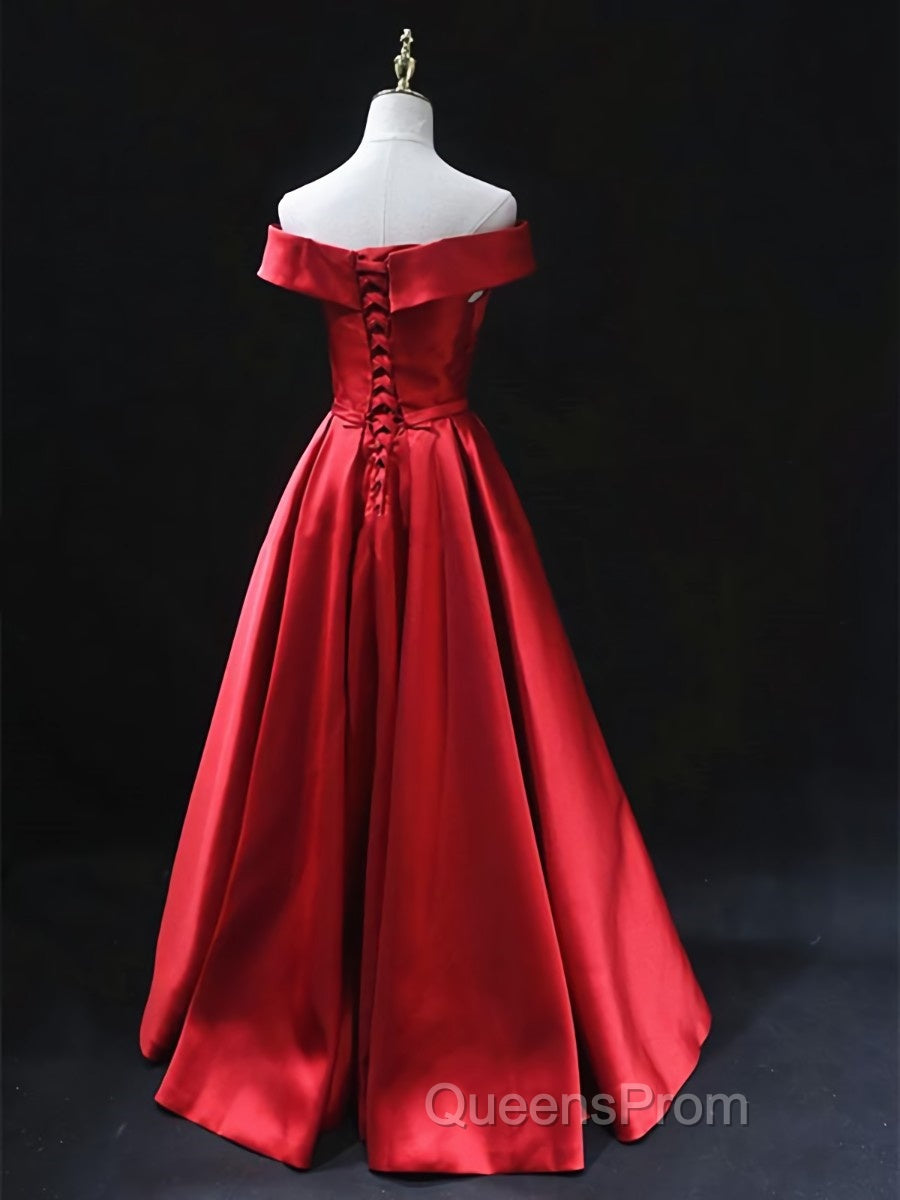 Off the Shoulder Red Long Evening Prom Dress, Red Off Shoulder Long Formal Evening Dress
