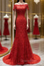 Off the Shoulder Red Mermaid Lace Evening Prom Dress, Red Mermaid Lace Formal Bridesmaid Dress