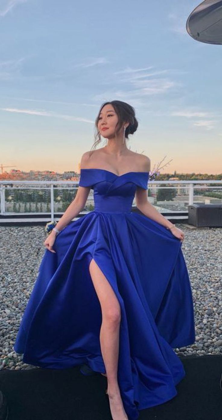 Off The Shoulder Royal Blue Classy Prom Dress