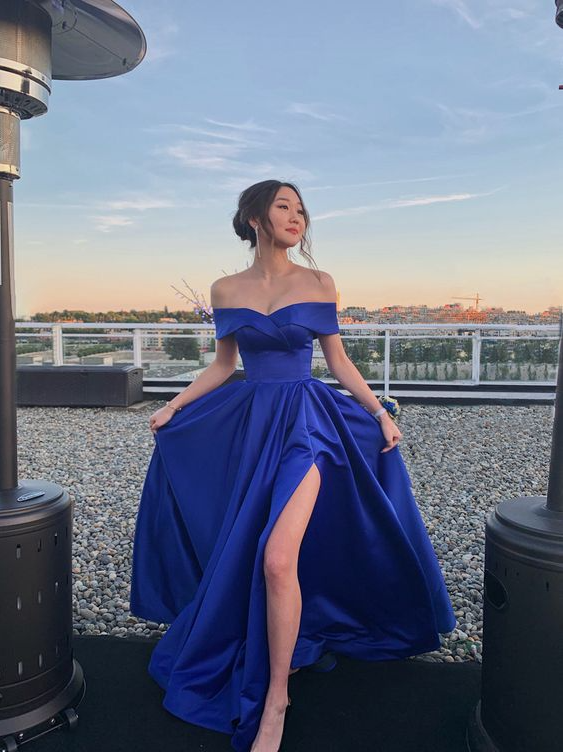 Off The Shoulder Royal Blue Classy Prom Dress Main image