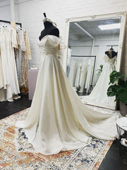 Off The Shoulder Ruffles Satin Bridal Wedding Dress