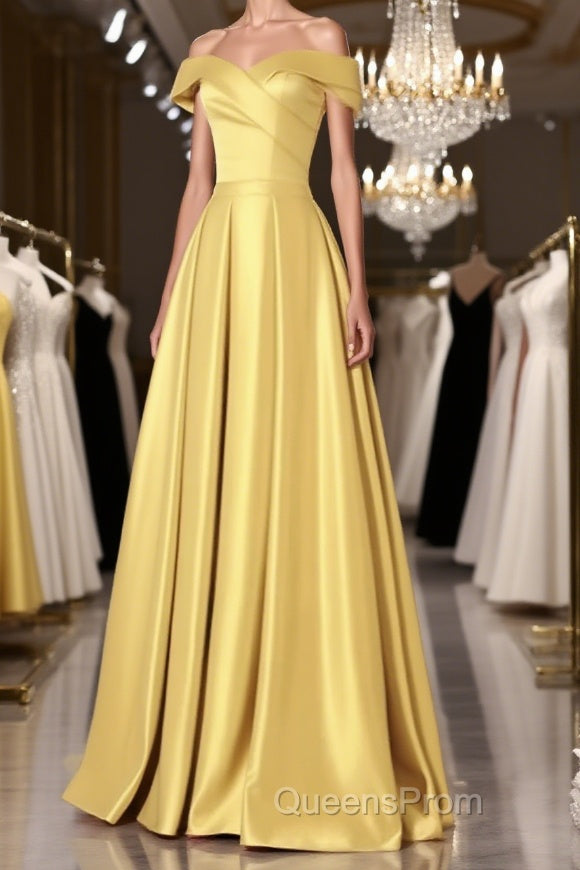 Off the Shoulder Satin Long Evening Prom Dress, Satin Formal Bridesmaid Dress Main image