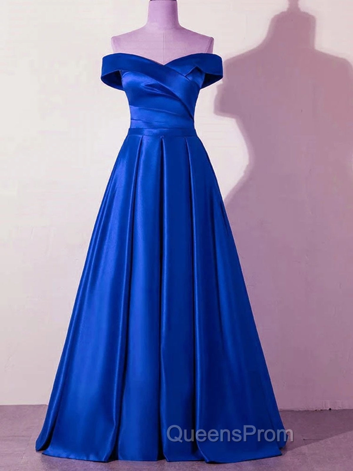 Off the Shoulder Satin Long Evening Prom Dress, Satin Formal Bridesmaid Dress