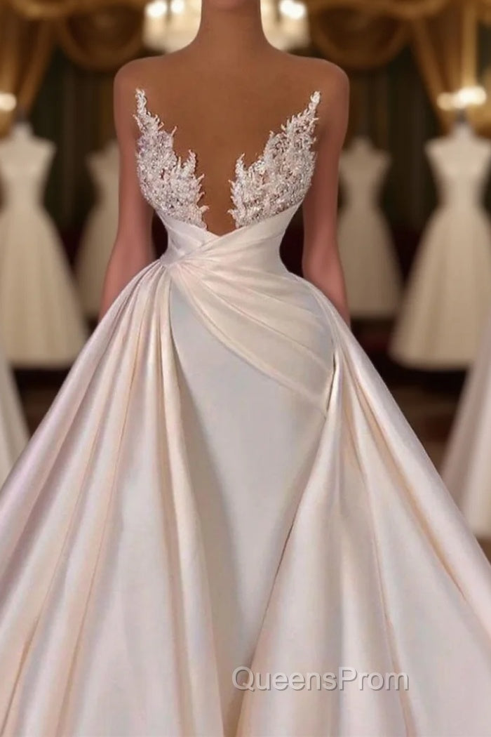 Off the Shoulder Sequined Fur Satin Wedding Party Gown Sleeveless/Long Sleevess styles