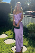 Off The Shoulder Sheath Maxi Dress Satin Long Prom Dress With Open Back