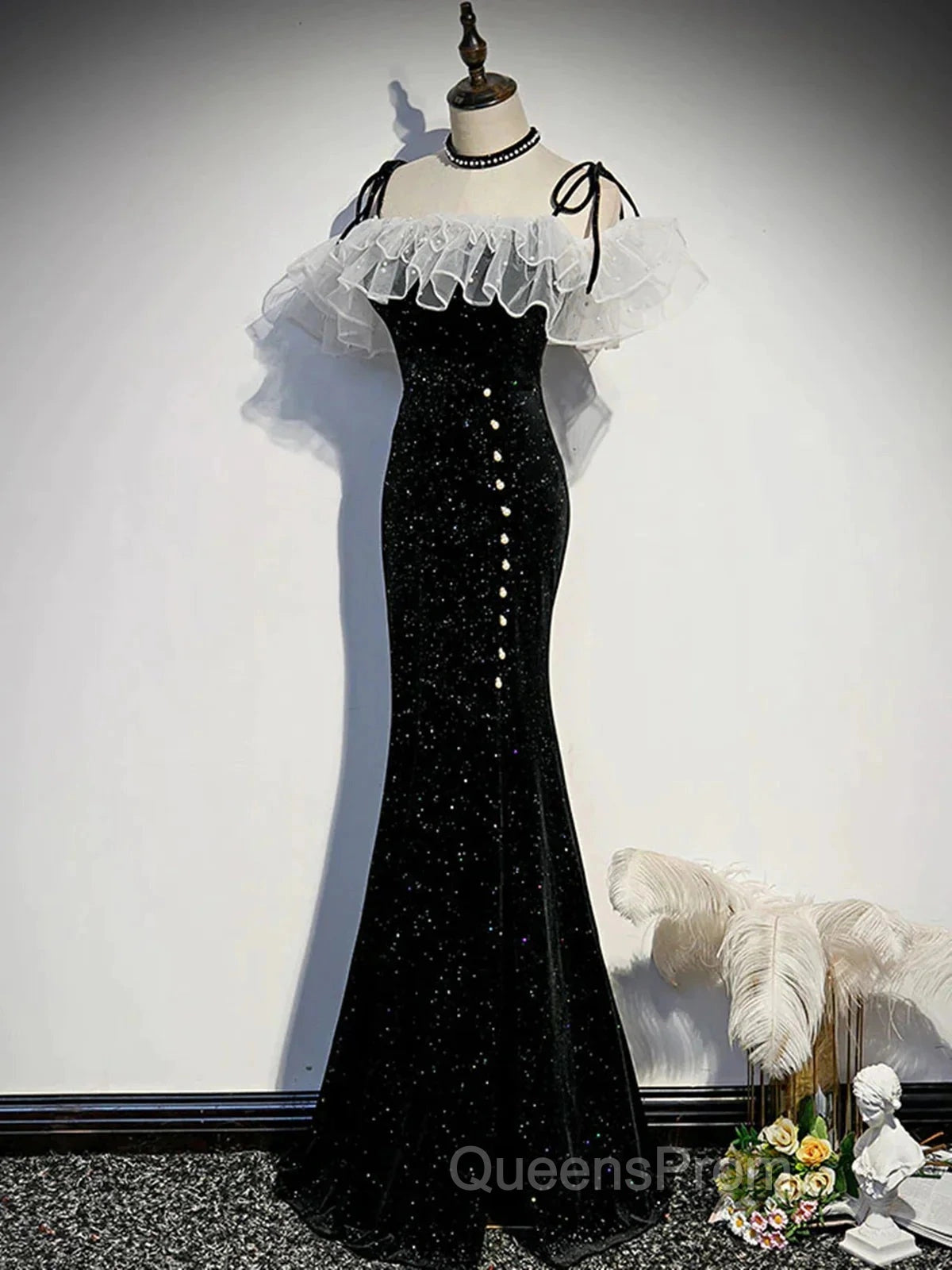 Off The Shoulder Shiny Black Mermaid Evening Prom Dress, Off Shoulder Shiny Black Long Formal Evening Dress Secondary image