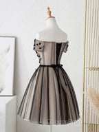 Off The Shoulder Short Black Floral Evening Prom Dress, Short Black Floral Graduation Homecoming Dress